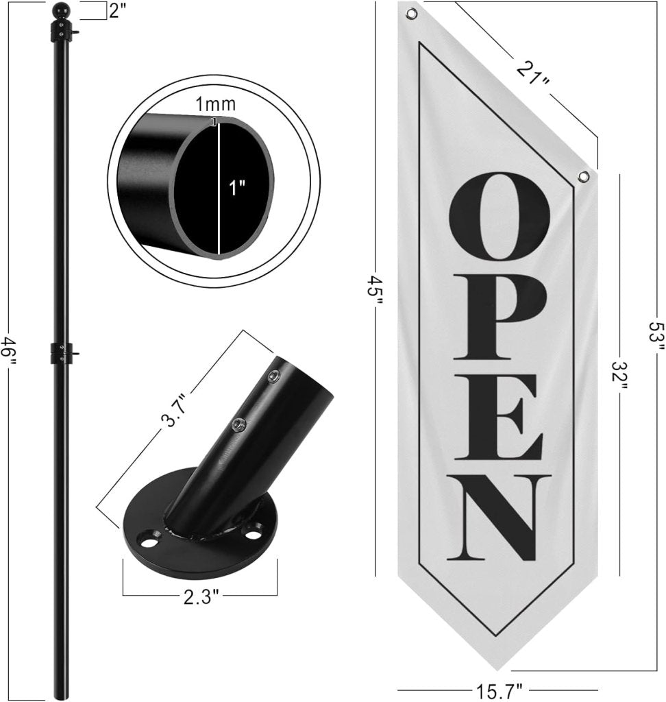 Vintage Style Open Flag, Double - Sided Three - ply Hanging Open Sign with Pole and Mounting Kit (White - B, 27")